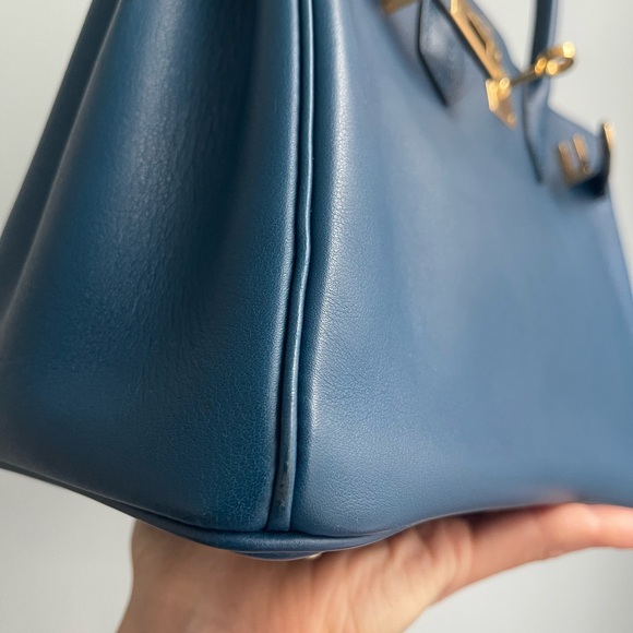 Hermes Deep Blue Satchel with Gold Accents - Picture 5 of 17